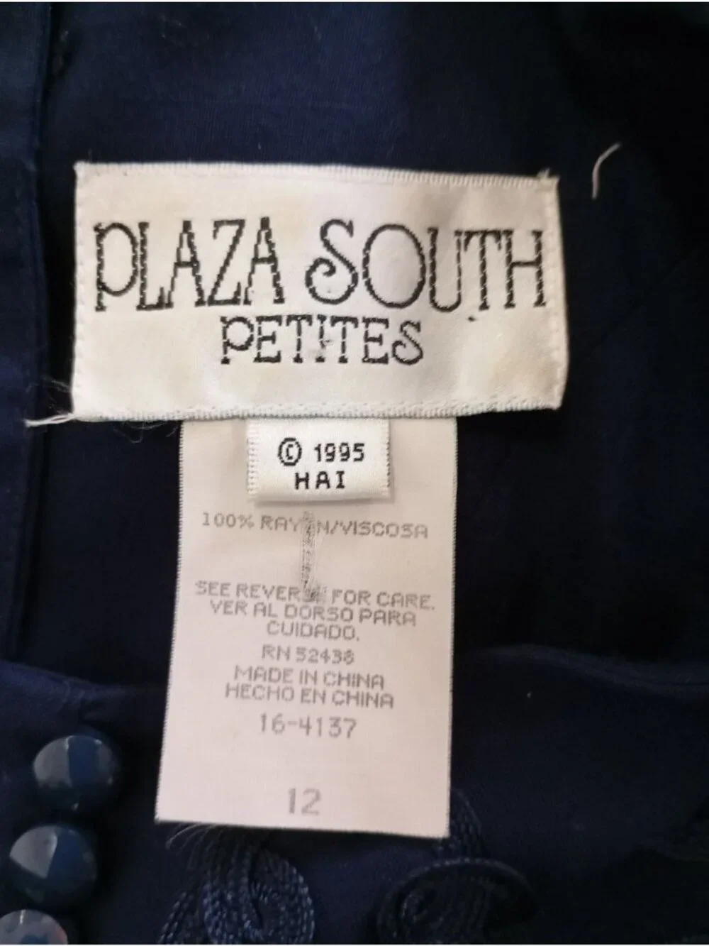 Vintage Plaza South Petites Navy Blue Embellished Dress Button Details Size 12